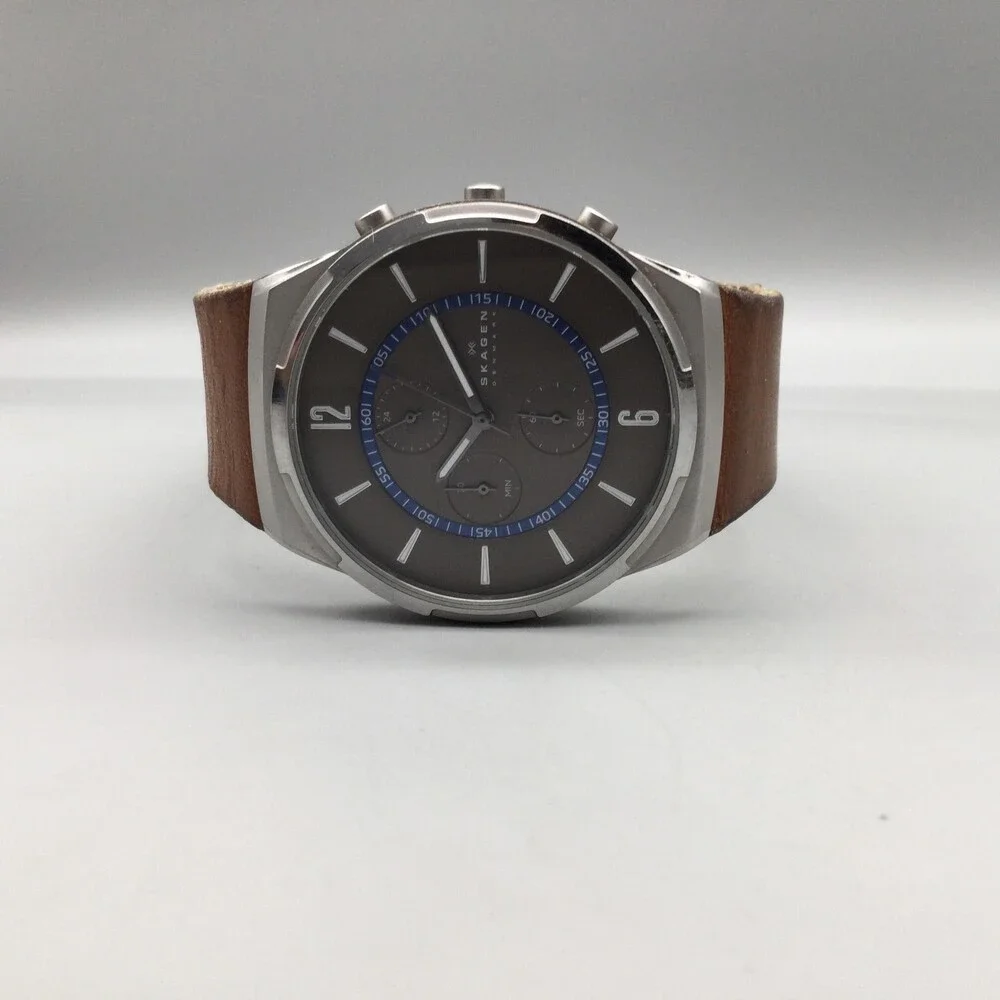 Skagen Melbye SKW6065 Mens Watch 42mm Chronograph Brown Leather New Battery